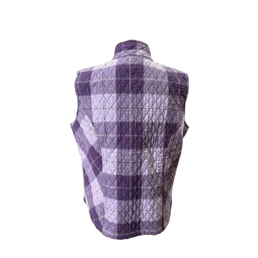 Christopher & Banks Vest Womens XL Purple Plaid Quilted Snap Front Pockets - Picture 6 of 10